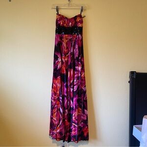 Vibrant Strapless Pink Orange Black Maxi Prom Dress